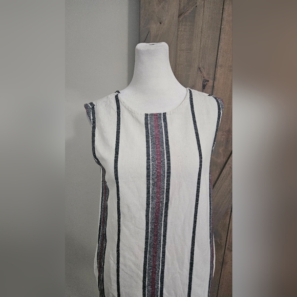 RD STYLE Textured Cotton Striped Sheath Mini Dress In White/navy/red. Size Small - Picture 8 of 15